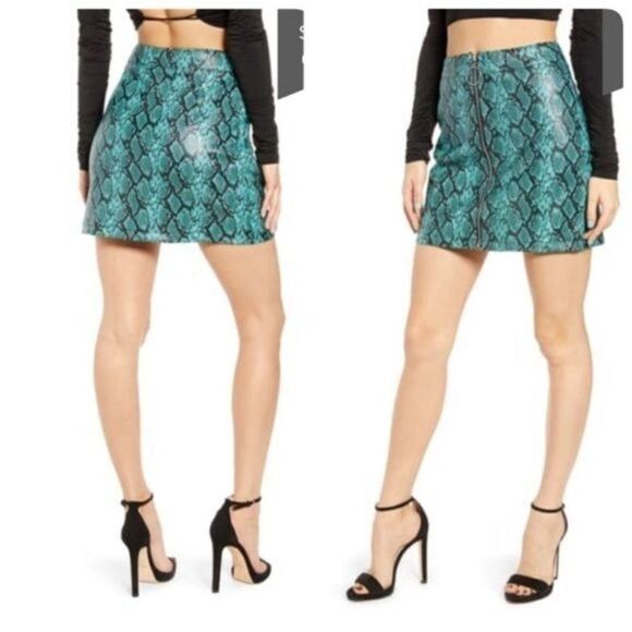 Tiger Mist Womens Tash Faux Leather Mini Skirt Small Blue Snake Print TM6970 - Picture 1 of 9